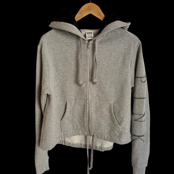Victoria’s Secret small Gray Zip Up Sweatshirt Jacket Fur Lined Hoodie Grey - Picture 1 of 5